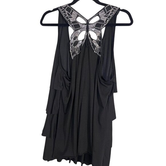 Annabelle Tops - Annabelle Top Women 3X Black Tiered Metallic Sequin Butterfly Goth Hippie Boho